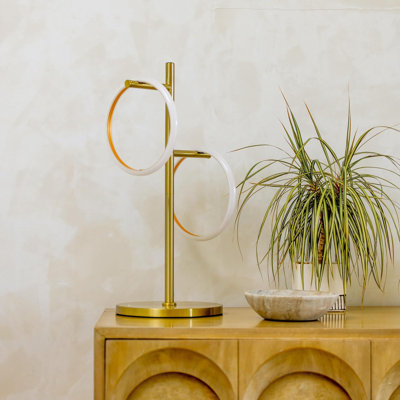 Saturn 21 in. Industrial LED Table Lamp in Gold with 2 Removable Lighted Hoops and 3-Way Touch Dimmer