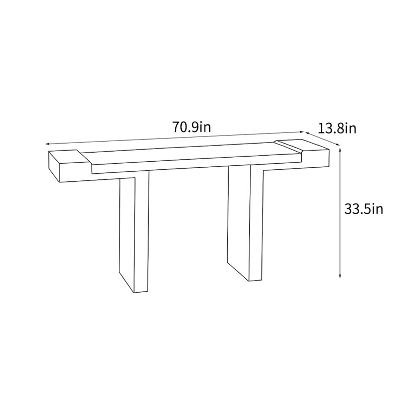 Console de style chinois simple et élégante, H 33,5 po x l 70,9 po x P 13,8 po, Bois naturel, Marron foncé