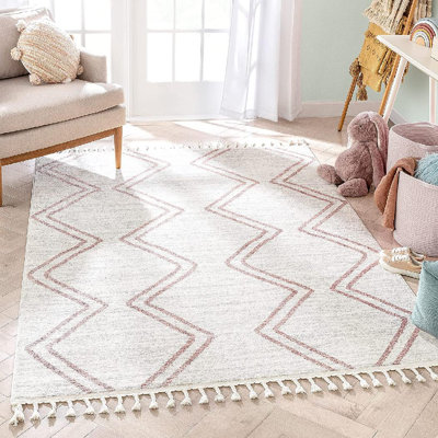 Tapis à rayures géométriques Anupuma - ivoire / rose