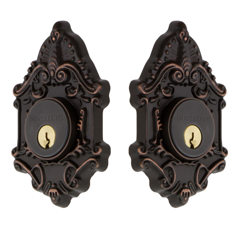 Nostalgic Warehouse Victorian Plate Double Cylinder Deadbolt, Timeless Bronze, 2.75