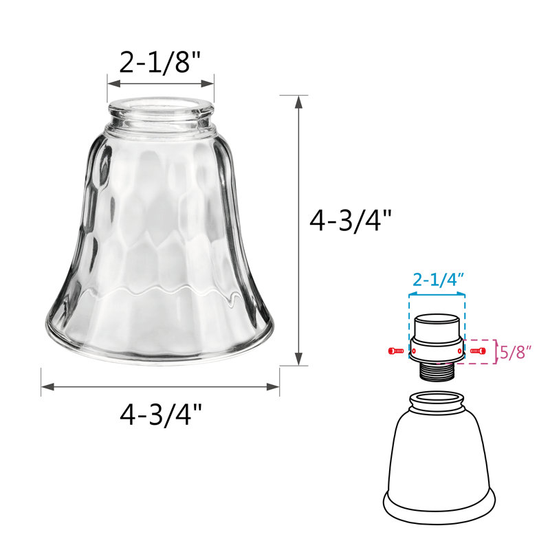 Abat-jour de ventilateur de plafond en verre Analynn H 4,625 po x l 4,75 po (vissé) en transparent