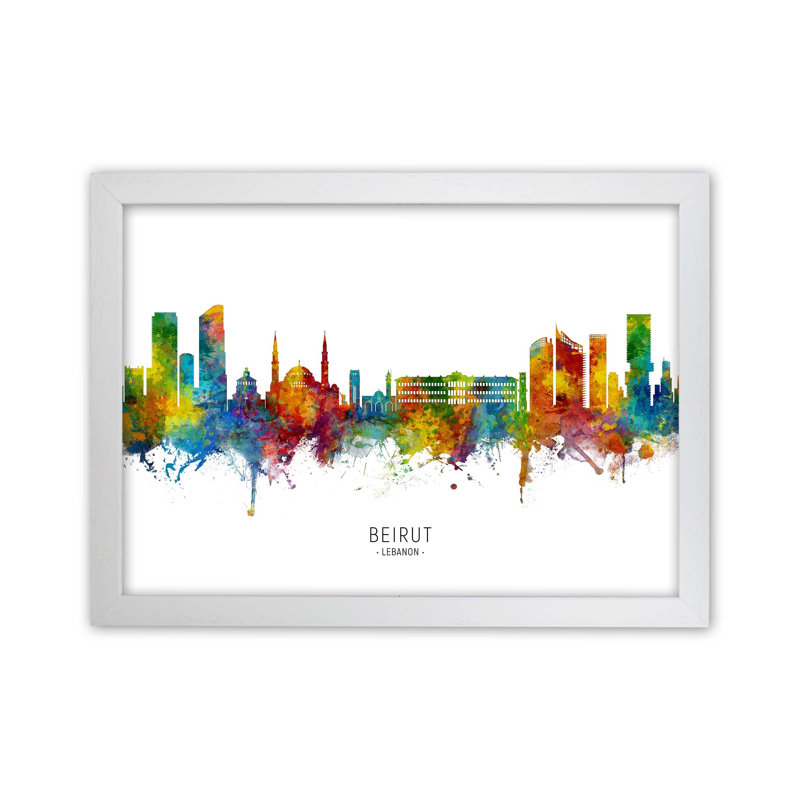 Beirut Lebanon Skyline by Michael Tompsett - Print, White Framed, 64cm H x 88cm W x 3cm D