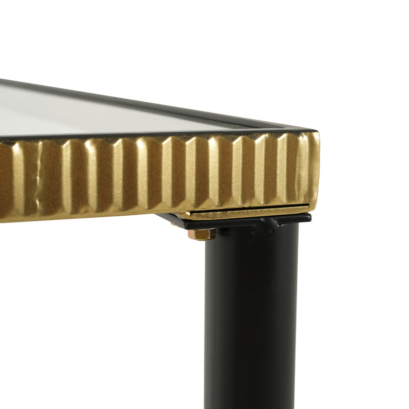 Large console moderne en verre glamour de 39,76 po avec bordure cannelée en métal Sorem et plateau en verre trempé Sorel