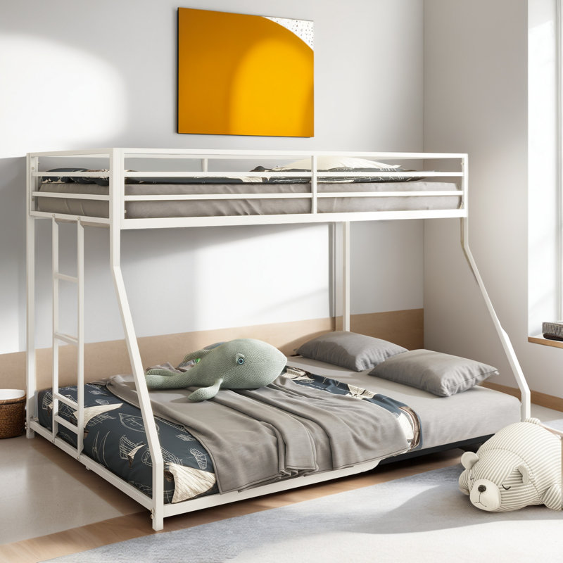 Ashaiya Standard Metal Bunk Bed, White, Twin Over Full