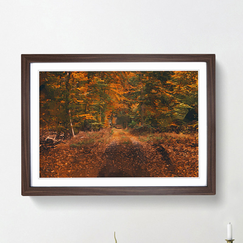 Magical Autumn Forest in Germany in Abstract - Picture Frame Graphic Art Print, 60cm H x 91cm W x 2cm D, Walnut