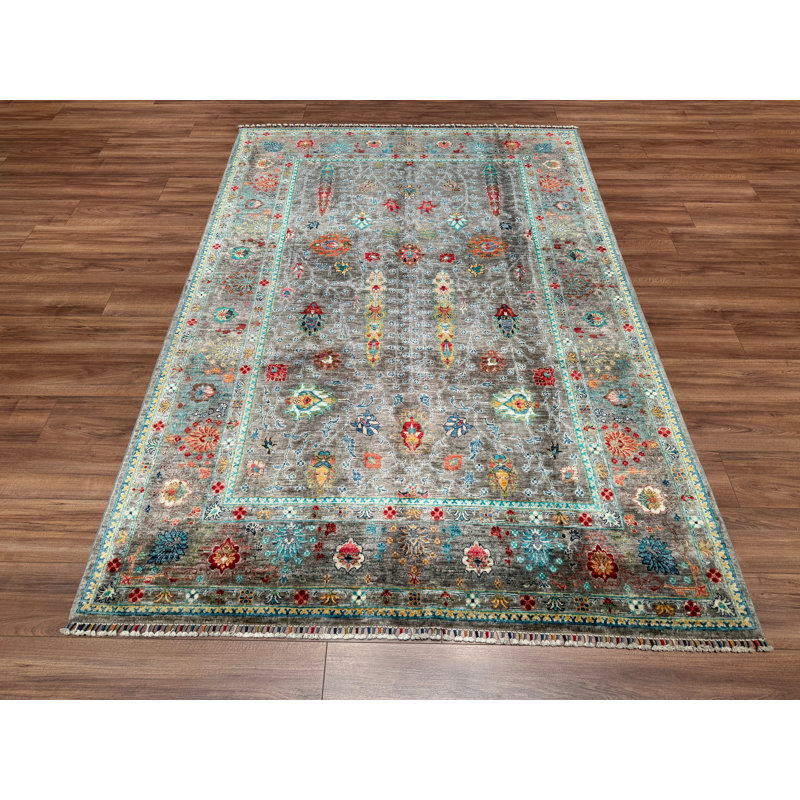 Tapis bleu original en laine et coton noué à la main