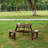Outdoor 6 Person Picnic Table, 6 person Round Picnic Table with 3 Built-in Benches, Umbrella Hole, Outside Table and Bench Set for Garden, Backyard, Porch, Patio-877356759