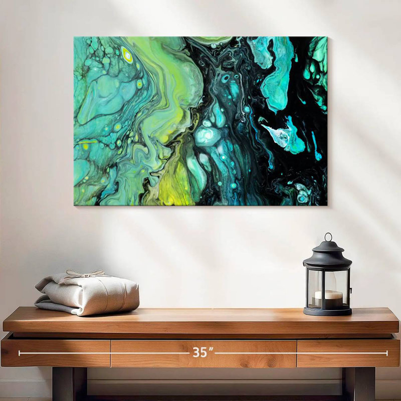 Avery abstrait noir et vert, H 16 po x l 24 po