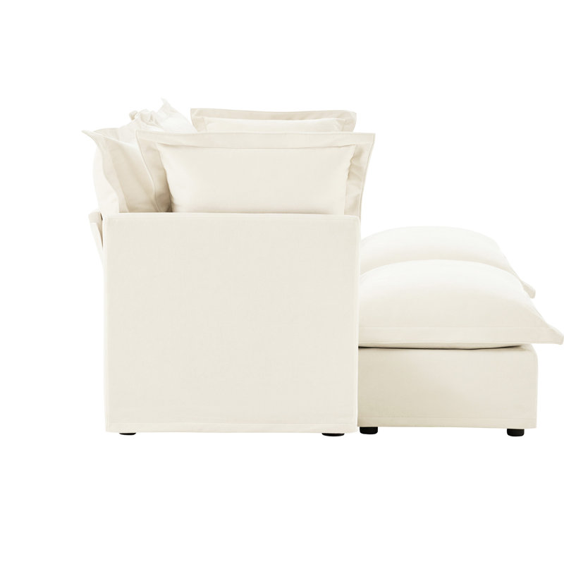 Chenille crème, 2 places, doux et confortable, lit à assise agréable avec repose-pieds, chenille, tissu