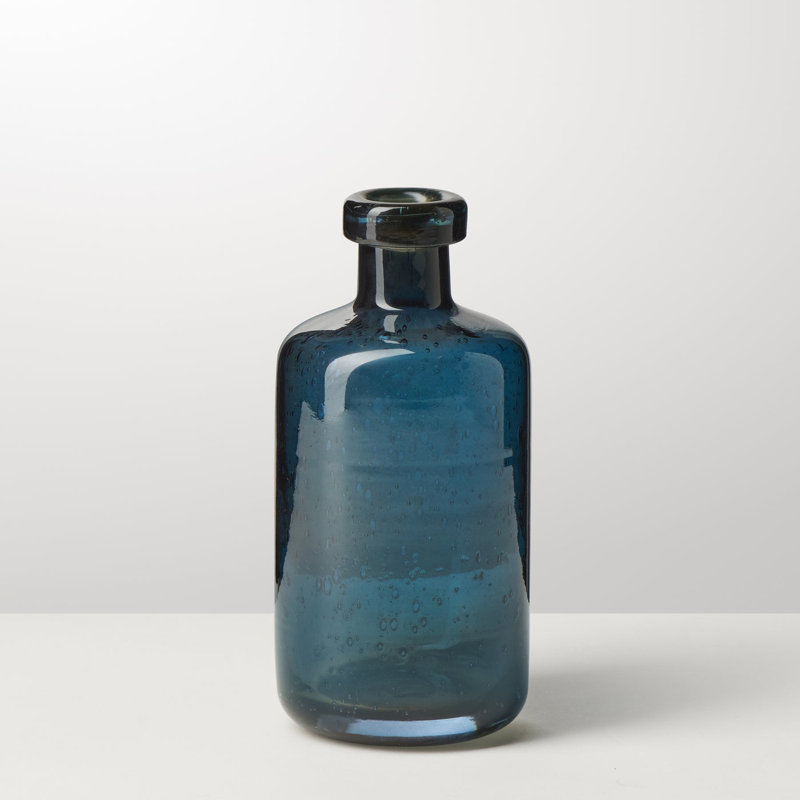 6" Blue Clear Glass Bottle Vase, 6 inch, Blue