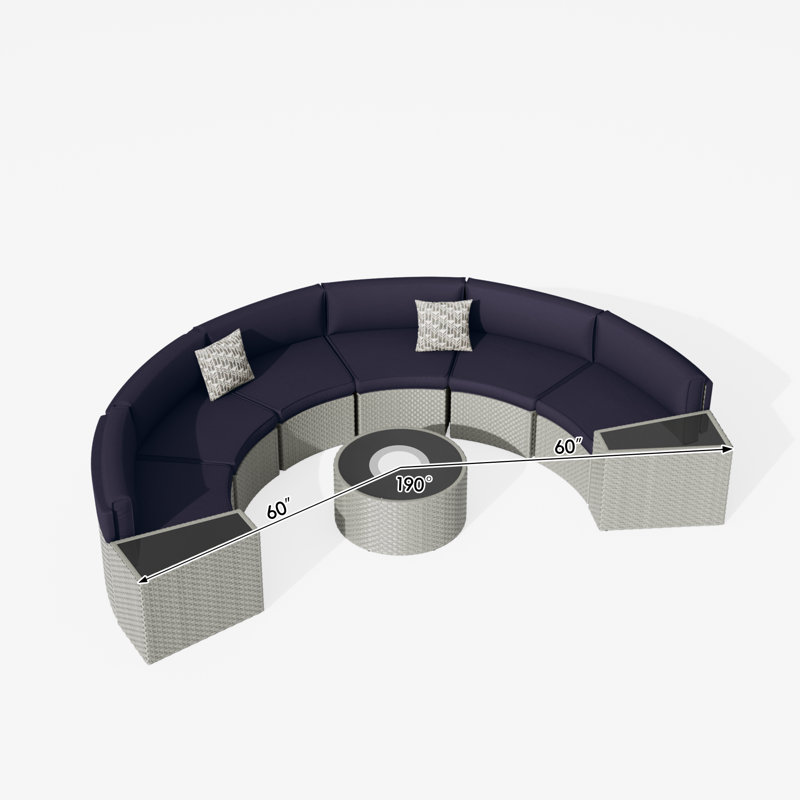 Meredithe Half-Moon 6 - Person Fully Assembled Curved Patio Conversation Set With Coffee Table & Side Table, Navy