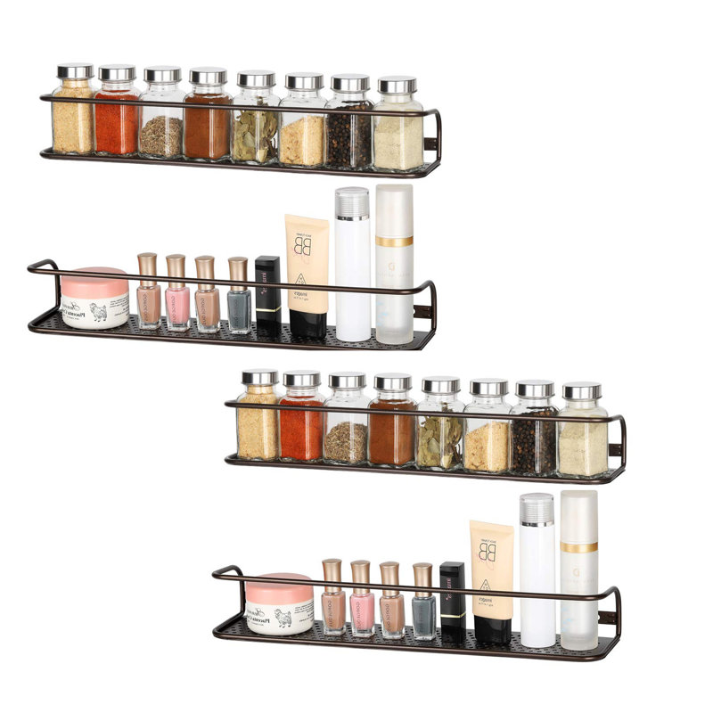 Wall Spice Rack with Adjustable Racks, Brown