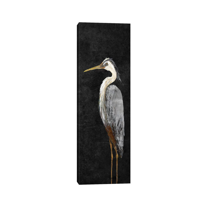Héron sur fond noir I - Giclée sur toile tendue avec châssis, H 36 po x l 12 po
