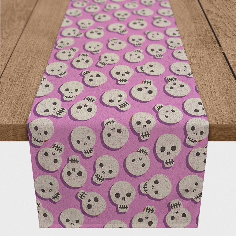 Heinar Pinky Skull Pattern Table Runner, 72" L x 16" W