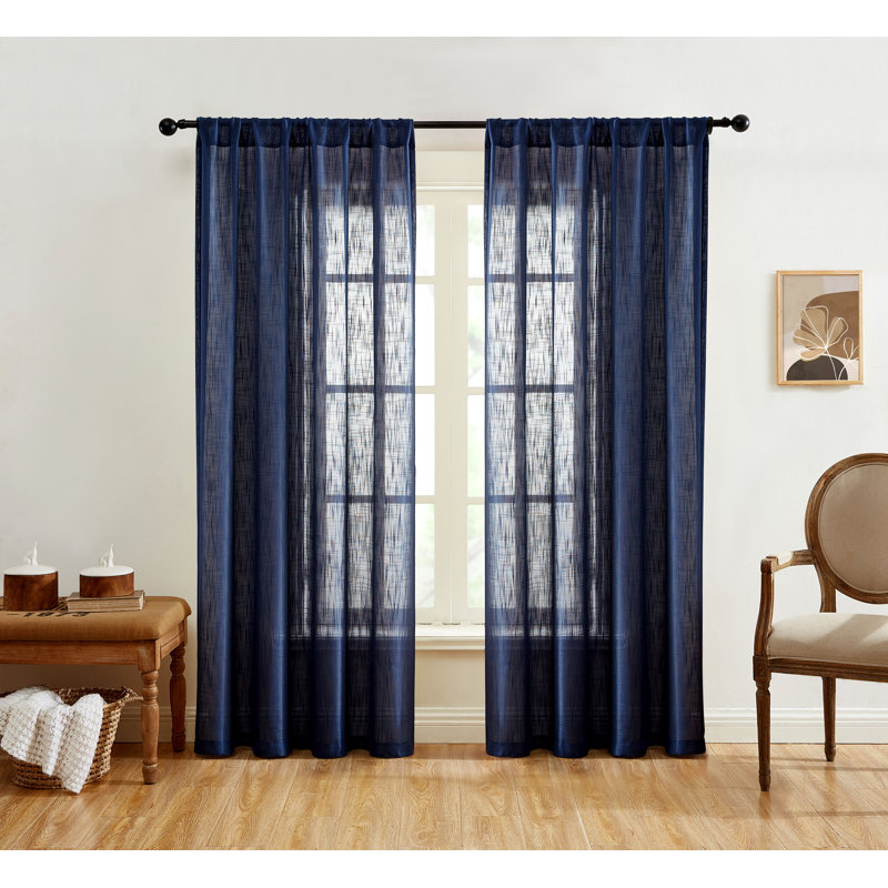 Semi Sheer Curtain Pair, 54" W x 84" L, Navy Blue