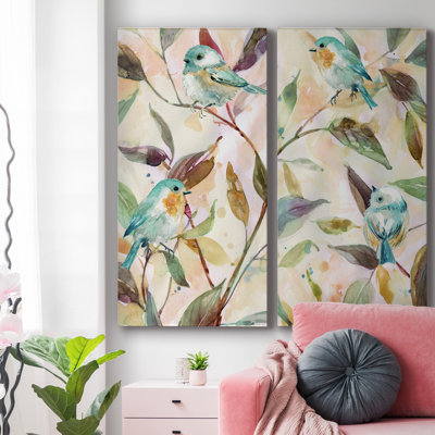 Bird Sanctuary I - Ensemble de 2 peintures sur toile tendue