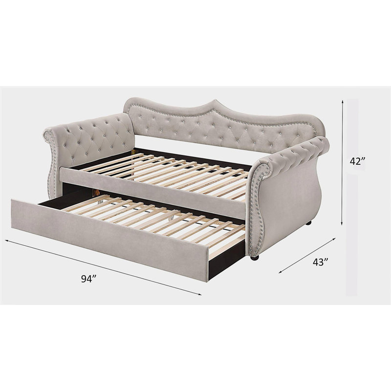 Adkins Beige Linen Daybed W/Trundle (Twin), Beige/Linen