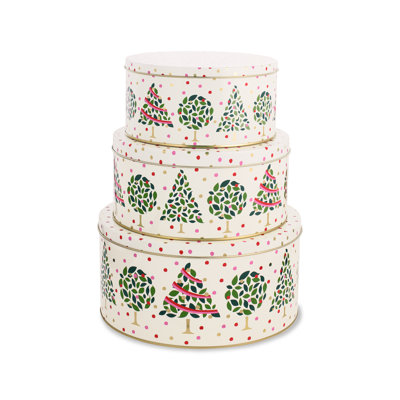 3 Piece Cookie Tin Set, Evergreen Confetti Dot 