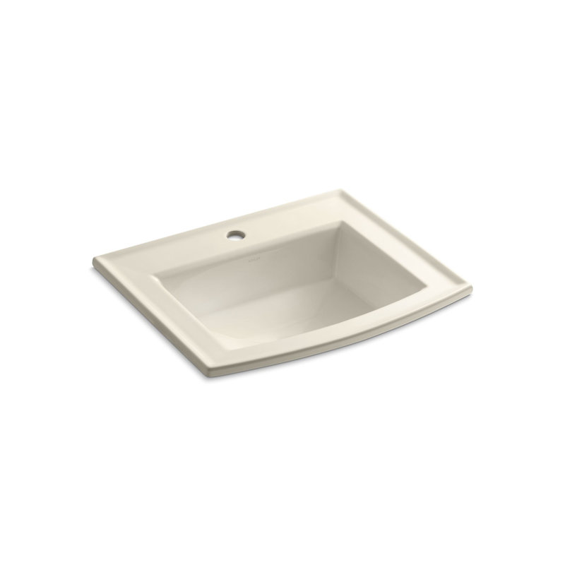 Archer Vitreous China Rectangular Drop-In Bathroom Sink with Overflow, Almond, Single Hole 