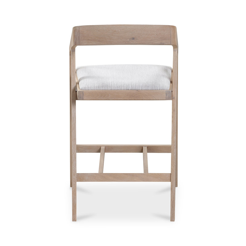 Padma 26" Bar Stool, Light Gray Faux Leather/Natural Frame, Counter Stool (25.9” Seat Height)
