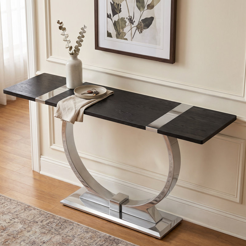 Console en verre, Black, Argent argent