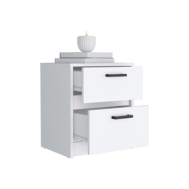 Table de chevet 2 tiroirs Accursio, Blanc