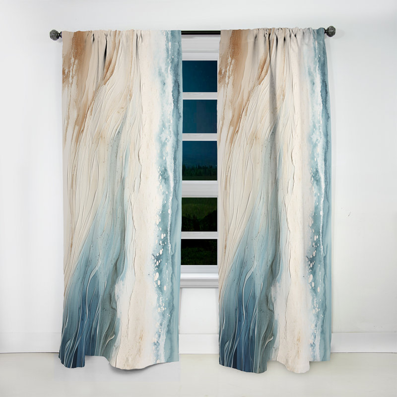 Modern Blue And Beige Sand Aerial View V - Beach Sand Blackout Coastal Curtain - 1 Panel, 52" W x 95" L
