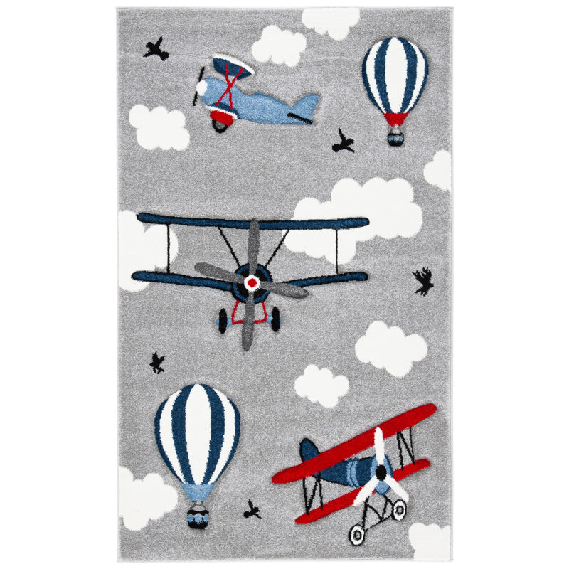 Haveman Light Gray/Red Area Rug, Rectangle 3'3" x 5'3"
