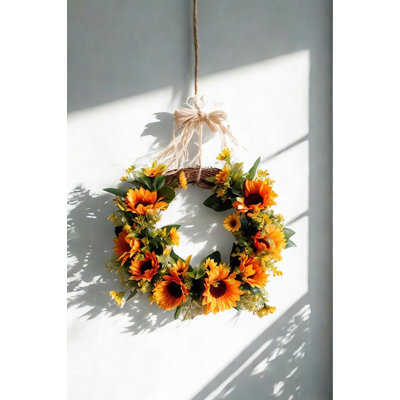 13-inch Artificial Polyester Sunflower Wreath for All Year Round
