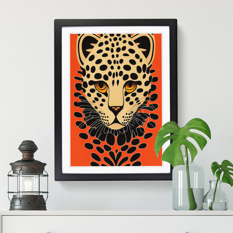 Leopard Art Deco Vol.2 - Picture Frame Print, Black, 64cm H x 46cm W x 2cm D