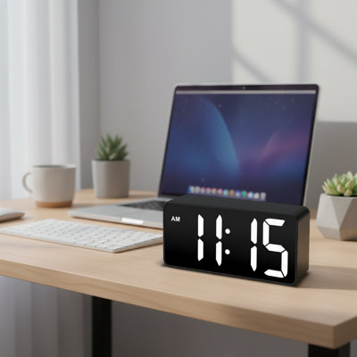 Bedroom Living Room Alarm Clock, White Large Dimmable Display, USB-C Powered With Charging Port Volume Control