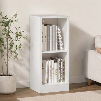 2-Tier Freestanding Metal Bookshelf with Anti-Tip Kit, 12.01"W x 10.24"D x 28.27"H, Compact Open Storage Organizer for Living Room, Bedroom, Home Office & Study, White