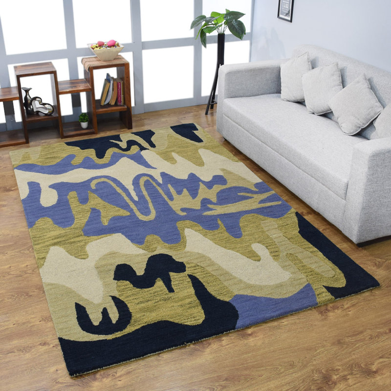 Oscoda Abstract Hand Tufted Wool Eco-Friendly Area Rugs - Rectangle, Multicolor, Abstract Modern Design, High Pile Thick Handmade Anti Skid Area Rugs for Living Room, Bed Room