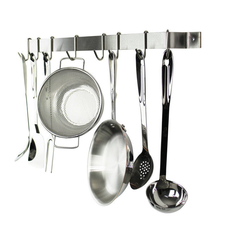 Handcrafted Easy Wall Mounted Pot Rack, 3" H x 36" W x 3" D, Stainless Steel