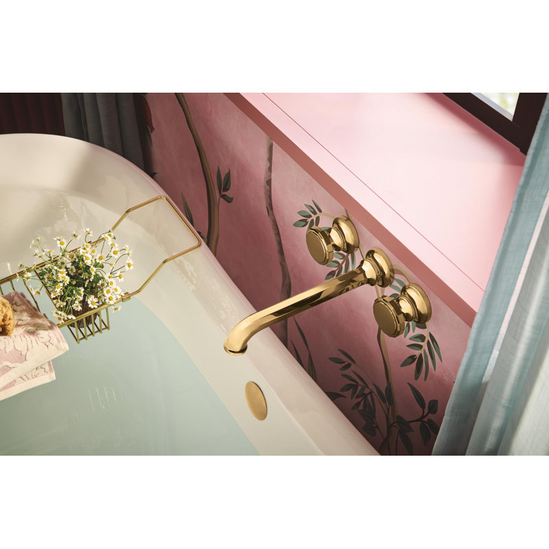 Beauclere™ Two Handle Wall Mount Tub Filler, Wheel Handle, Brilliance Polished Gold