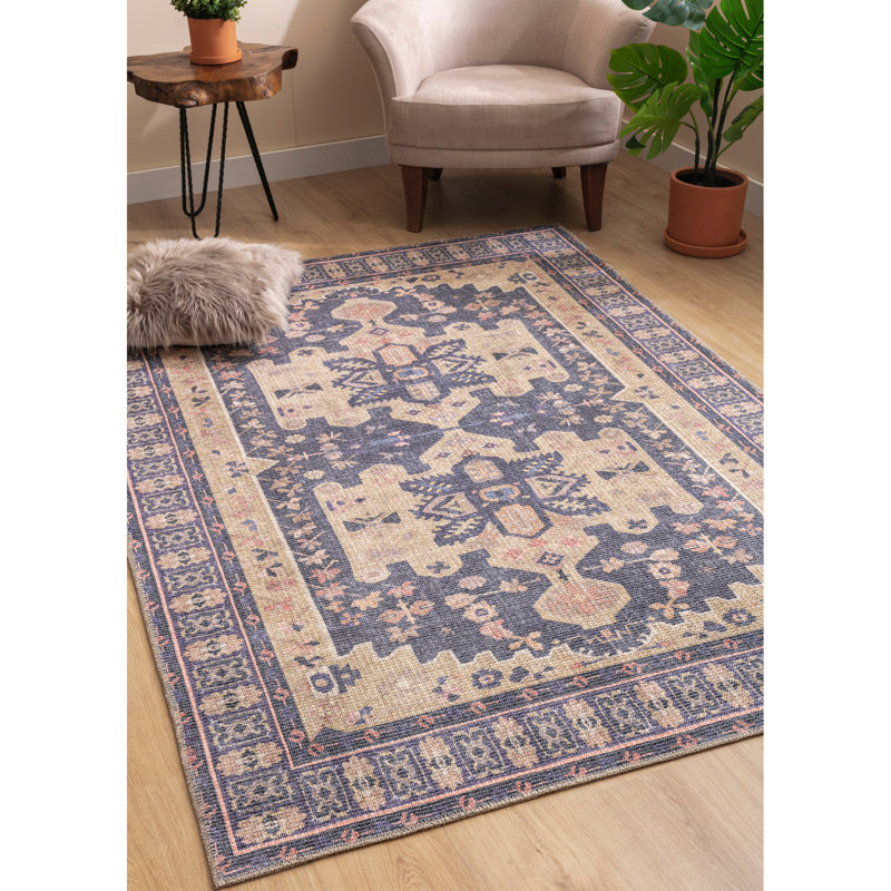 Tapis rectangulaire traditionnel, transitionnel, oriental, à médaillon, à bordure et texturé 7 pi 6 po x 10 pi