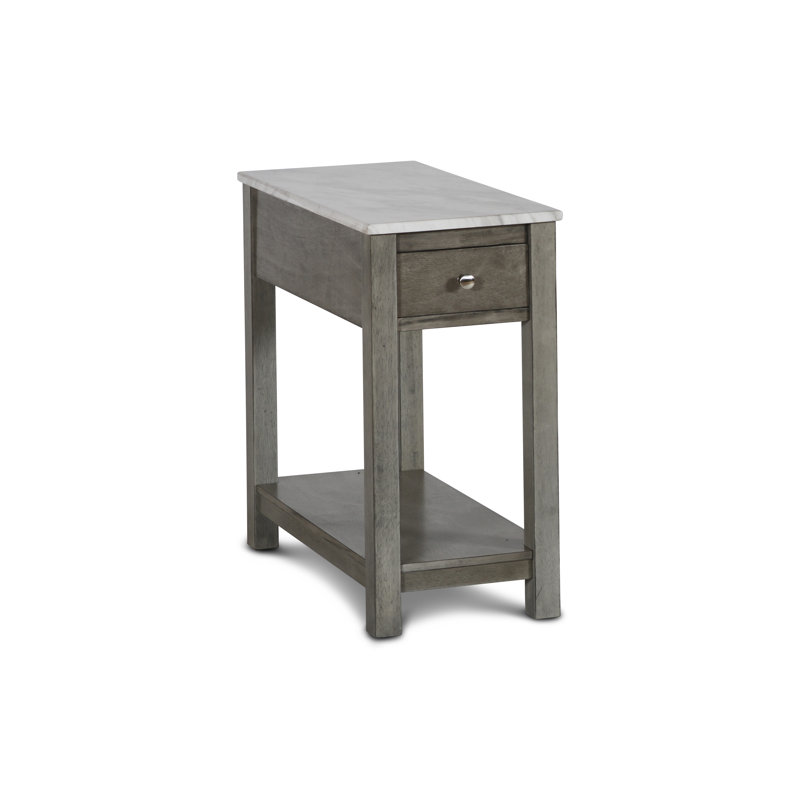 End Table with Storage, Faux Marble Top/Gray Base