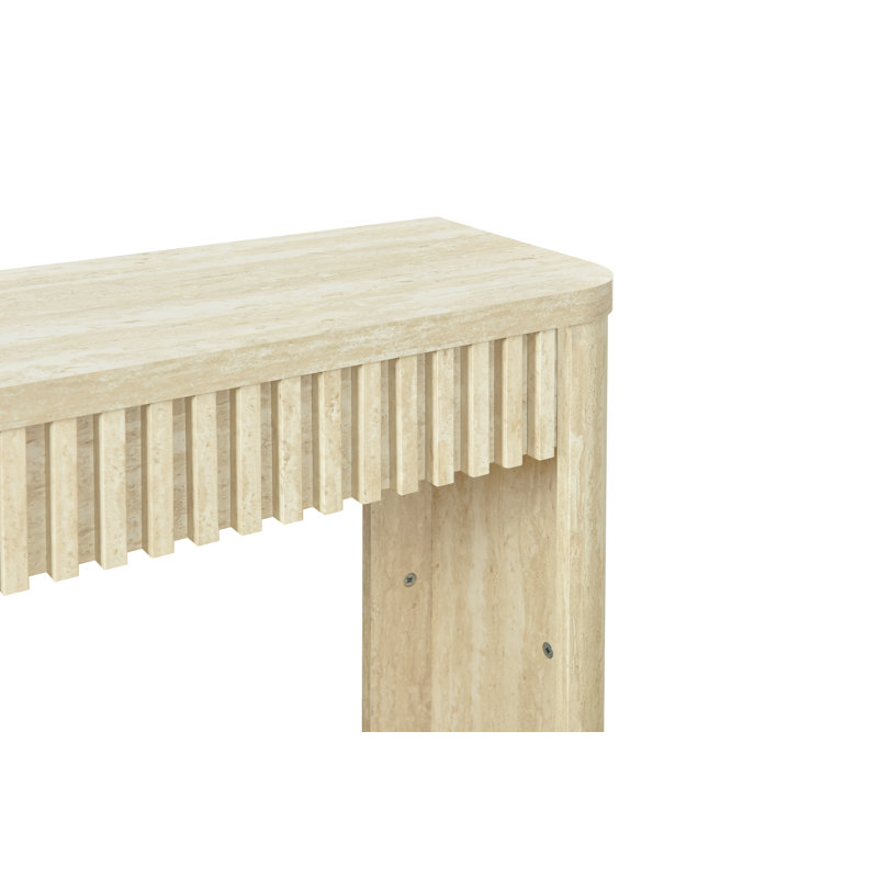 Abdel 39" Fluted Console Table with Mid-Century Modern Styling, Travertine, 29.5" H x 39.4" W x 11.8" D