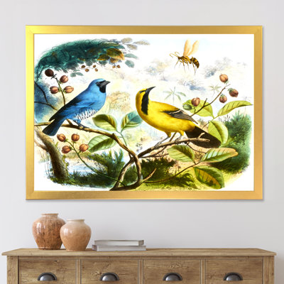 Oiseau bleu et jaune dans la nature - peinture sur toile