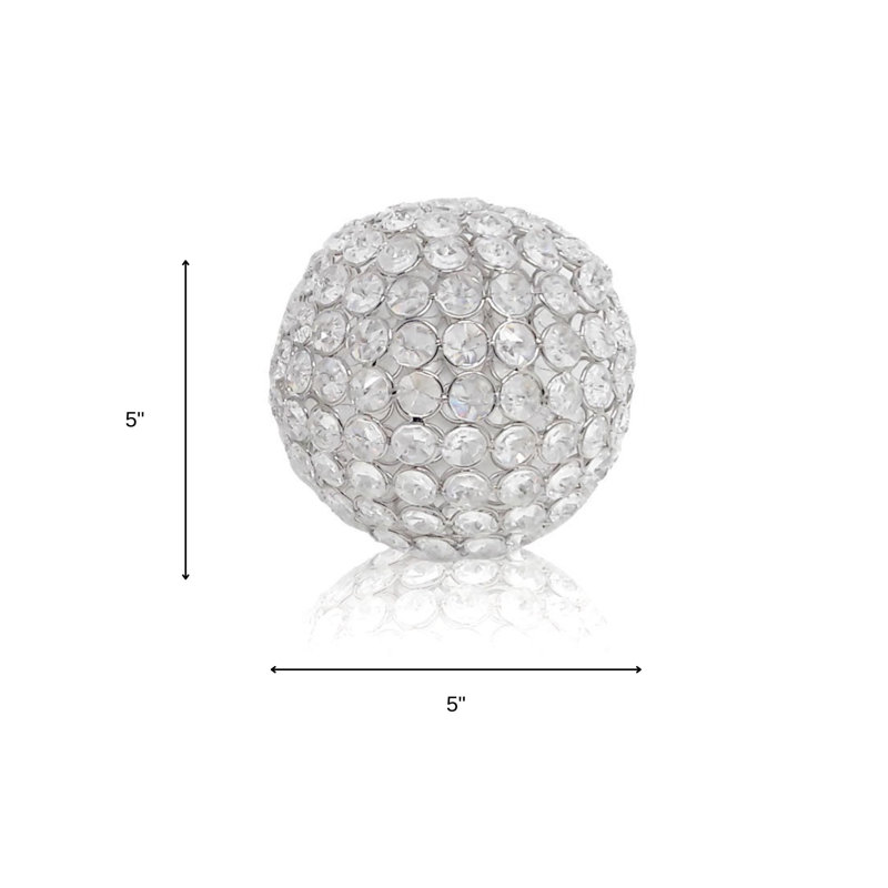 Seda 6" Silver Faux Crystal and Silver Decorative Orb Tabletop Sculpture, 5" H x 5" W x 5" D