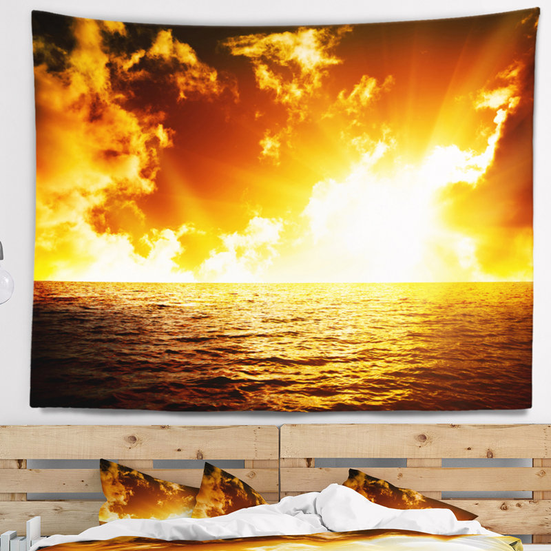 Tapisserie coucher de soleil sur la plage, H 32 po x l 39 po