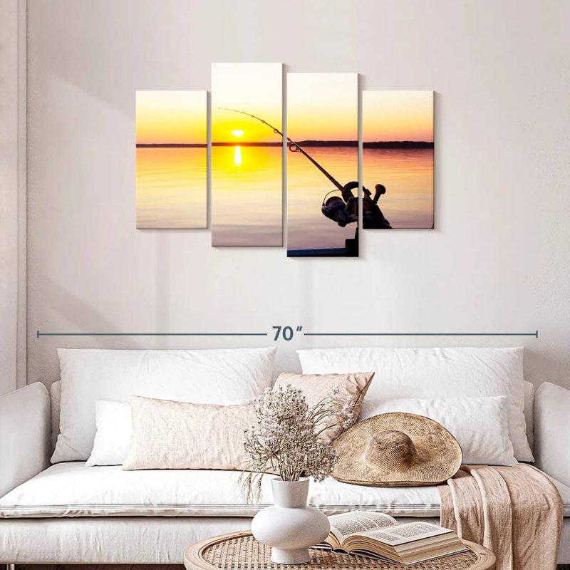 Senne pêchant au coucher du soleil, H 27 po x l 43 po