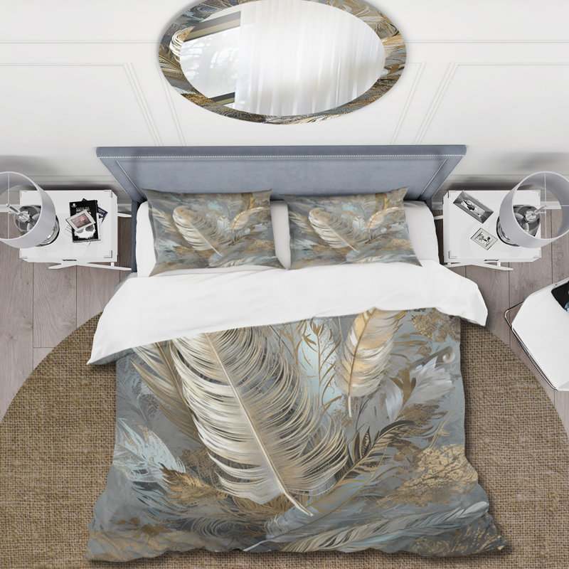 Ensemble de housse de couette Gold Feather Extravaganza V - Glam Feather, Housse de couette simple + 1 taie décorative stan