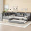 Lit plateforme en L simple avec lit gigogne, lit plateforme en bois massif avec tiroirs et tablettes de rangement, sans sommier, gris-414459532