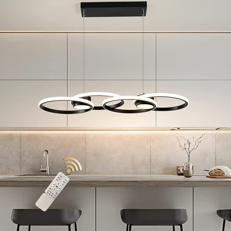 Luminaire suspendu pour îlot de cuisine 4 lumières DEL noires Kirthana