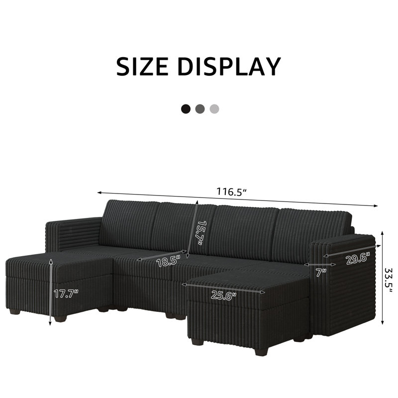 Canapé modulaire 6 pièces Javianna, Noir