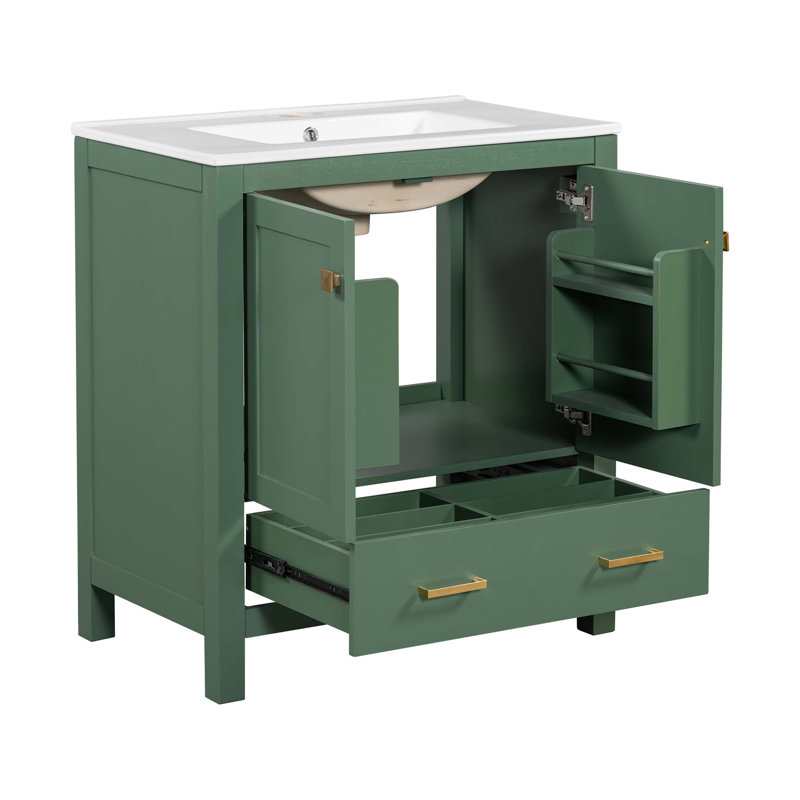 30" Blue Bathroom Vanity with Single Sink, Combo Cabinet Undermount Sink, Bathroom Storage Cabinet with 2 Doors and a Drawer, Soft Closing, Multifunctional Storage, Solid Wood Frame