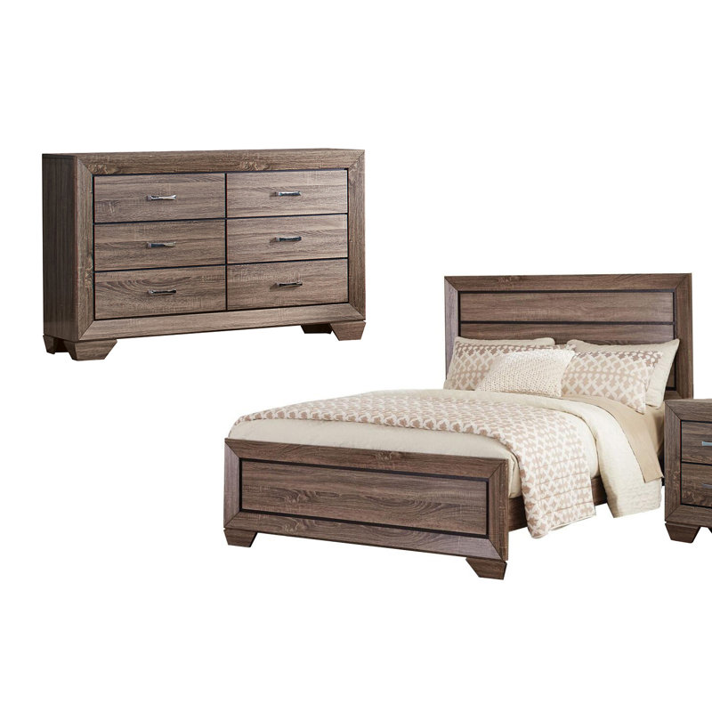 Ensemble de chambre à coucher avec commode 2 pièces Houston, Taupe délavé, Grand