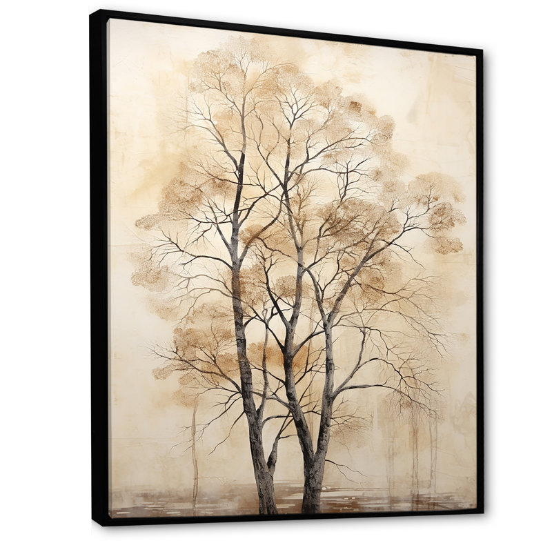 «Beige Trees Oak Solitude VI», reproduction sur toile, Cadre flottant noir, H 32 po x l 24 po x P 1 po
