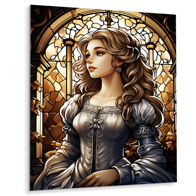 Vitrail Cendrillon II - art mural moderne en métal enveloppé, H 32 po x l 24 po x P 1 po